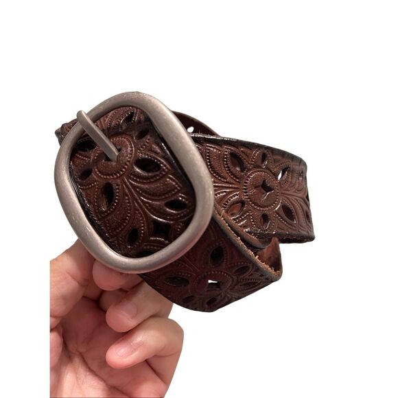 Fossil Accessories - Fossil Women’s Pewter Leather Belt Laser Cutouts Bohemian size Medium